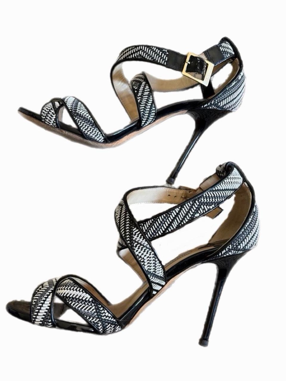Jimmy Choo black & white herringbone pattern heels